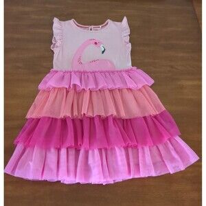 Mini Boden Kids' Tiered Ombré Tulle Dress in Peach Spring Flamingo Size 6-7 GUC